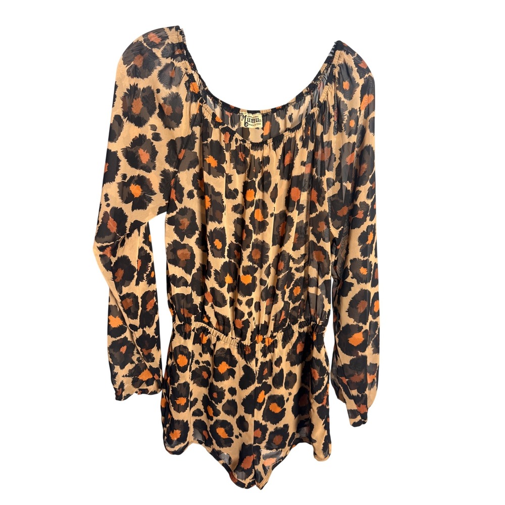 Show Me Your Mumu Romper Womens M Brown Leopard Print Sheer Boho Made in‎ USA
